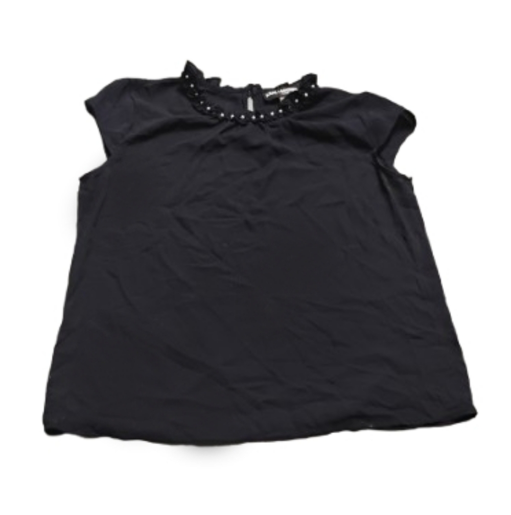 Karl Lagerfeld Ruffle Pearl Accent Sleeveless Blouse Top Sz M